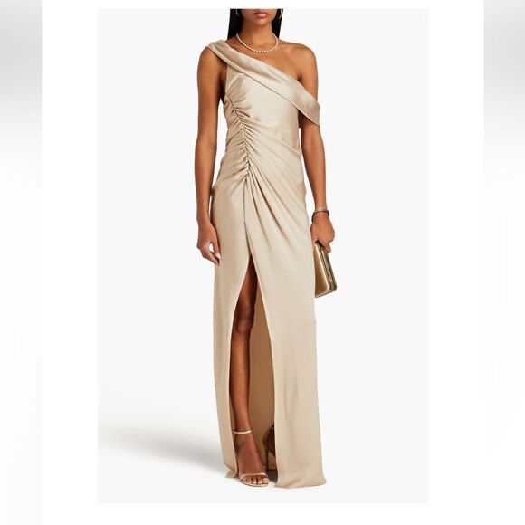 Jonathan Simkhai Sahar one-shoulder ruched satin-crepe gown NWT Size 0 - Picture 1 of 10